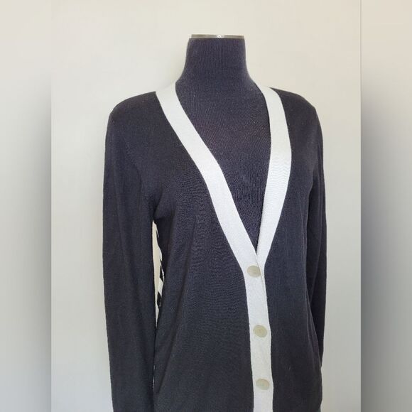 Debra DeRoo Cardigan Black White Striped Super Soft Preppy Academia Size Small - Picture 9 of 11